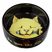 TRIXIE Миска керамическая для кошки 0,3 л, 12 см "Do you like Fish" черная