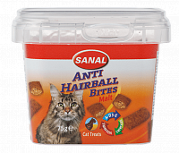 Витамины для кошек SANAL Мальт-Битс подушечки для выведения шерсти+Витамины