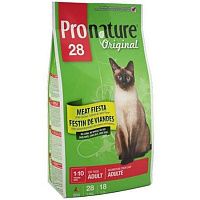 Pronature 28 "Мясной Праздник" корм для кошек, цыпленок/лосось/ягненок