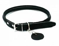 Collar Soft ошейник для длинношерстных собак кожаный, двойной прошитый, круглый без украшений, черный