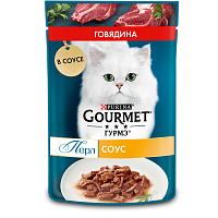 Влажный корм для кошек Gourmet Перл Нежное филе, с говядиной в соусе, пауч