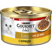 Gourmet Gold Консервы для кошек  Соус Де-люкс, с курицей в роскошном соусе, банка
