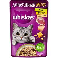 Влажный корм для взрослых кошек WHISKAS Аппетитный микс, с курицей и уткой в сырном соусе, пауч