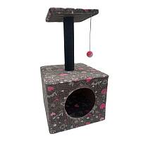 Когтеточка для кошек куб столбик с площадкой ковролин с игрушкой 35 см х 30 см х 85 см