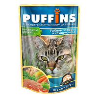 Консервы для кошек Puffins, Рыбное ассорти в нежном желе (пауч)