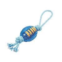 Грызлик Ам Игрушка для собак Мяч регби с веревкой Durable Rope Silent 35 см, Голубой