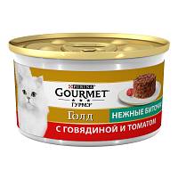 Влажный корм для кошек Gourmet Голд Нежные биточки, с говядиной и томатом, Банка
