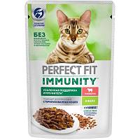Влажный корм для кошек Perfect Fit Immunity для иммунитета, с семенами льна и говядиной в желе, пауч