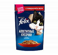 Влажный корм для взрослых кошек Felix Аппетитные кусочки, с говядиной в желе, Пауч