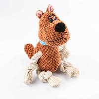Игрушка для собак Mr.Kranch Собачка плюшевая с канатиками и пищалкой 22 см коричневая