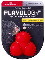 Игрушка для щенков Playology дентальный хрустящий жевательный тройной мяч SQUEAKY BOUNCE BALL с ароматом говядины, красный