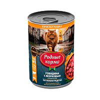 Консервы для кошек Родные Корма с говядиной и морковкой кусочки в соусе по-лениградски