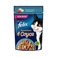 Влажный корм для взрослых кошек Felix Sensations, с треской в соусе с томатами