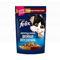 Влажный корм для кошек Felix аппетитные кусочки в желе двойная вкуснятина с индейкой и печенью, пауч