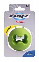Rogz мяч пупырчатый с "зубами" для массажа десен с отверстием для лакомств FRED, 64 мм, лайм