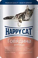 Happy Cat консервы для кошек Нежные кусочки в соусе говядина и птица (пауч)