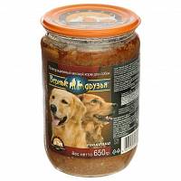 Консервы для собак Верные друзья кусочки мяса в соусе со вкусом Говядины, в стеклянной банке