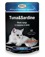 Gina Tuna&Sardine консервы для кошек филе тунца и сардины в желе (пауч)