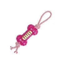 Грызлик Ам Игрушка для собак Косточка с веревкой Durable Rope Silent 35 см, Розовый