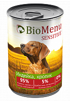 BioMenu Sensitive консервы для собак Индейка и Кролик 95% мясо