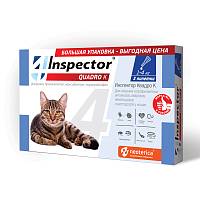 Капли для кошек 1-4 кг INSPECTOR Quadro K от внешних и внутренних паразитов, 3 пипетки