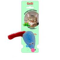 Игрушка для кошек Petto Мышь с мятой GoSi голубой мех с хвостом из натуральной норки на веревке на картоне с еврослотом, 9 см
