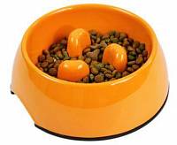 SuperDesign миска для кошек и собак меламиновая, для медленного поедания, оранжевая