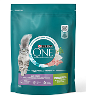 Сухой корм для взрослых кошек Purina ONE с чувствительным пищеварением и разборчивым вкусом в еде, с высоким содержанием индейки и рисом