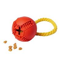 Игрушка для собак HOMEPET SILVER SERIES мяч с канатом с отверстием для лакомств 7,6 см х 8,2 см, каучук