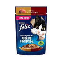 Влажный корм для взрослых кошек Felix Аппетитные кусочки, Двойная Вкуснятина, с индейкой и печенью, в желе