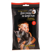 Teddy Pets Влажные салфетки для ухода за шерсть для собак и кошек, дезодорант+кондиционер (25 шт)