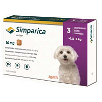 Симпарика для собак массой 2,6-5кг таблетки от блох и клещей 10мгХ3 *10