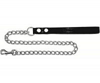 Поводок-цепь V.I.Pet серебро с кожаной ручкой 3ммх44 (длина 110 см)