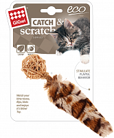 GiGwi Игрушка для кошек "CATCH SKRATCH EKO" Плетеный мячик с колокольчиком и с хвостом с кошачей мятой