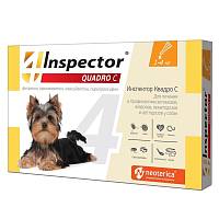 Капли для собак 1-4 кг INSPECTOR Quadro С от внешних и внутренних паразитов, 3 пипетки