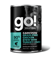 GO! Carnivore GF консервы для собак беззерновые с тушеной курицей, индейкой и мясом утки