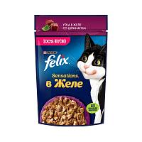 Влажный корм для кошек Felix Sensations, с уткой в желе со шпинатом, пауч
