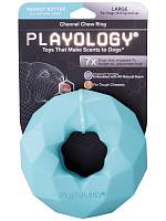 Игрушка для собак Playology хрустящее жевательное кольцо-многогранник CHANNEL CHEW RING с ароматом арахиса, голубой