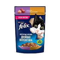 Влажный корм для взрослых кошек Felix Аппетитные кусочки. Двойная Вкуснятина, с ягненком и курицей, в желе, Пауч