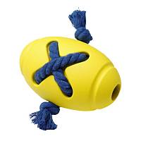 Игрушка для собак HOMEPET SILVER SERIES мяч регби с канатом каучук, Ф 8 см х 12,7 см