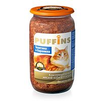 Консервы для кошек Puffins, телятина и баранина (СТЕКЛО)