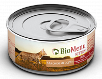 BioMenu Kitten консервы для котят паштет Мясное ассорти 95% мясо