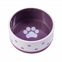 Миска для собак КерамикАрт керамическая нескользящая белая с фиолетовым