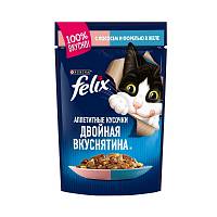 Влажный корм для взрослых кошек Felix Аппетитные кусочки. Двойная вкуснятина, с лососем и форелью в желе, Пауч
