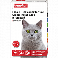 Ошейник для кошек Beaphar Flea & Tick collar for Cat от блох и клещей, красный, 35 см