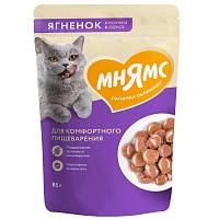 Влажный корм для кошек Мнямс Кусочки в соусе с ягненком для комфортного пищеварения, пауч
