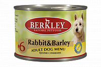 Berkley №6 консервы для собак кролик с ячменём