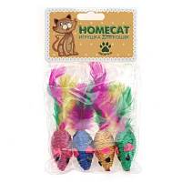 Игрушка для кошек Homecat Мышки веревочные с пером гремящие