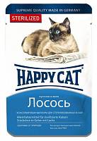 Happy Сat консервы для стерилизованных кошек кусочки в желе, лосось (пауч)