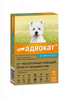 Bayer GL Адвокат 100 капли для собак от 4 до 10 кг лечение и профилактика нематозов, энтомозов, саркоптоза, отодекоза и демодекоза, 3 пипетки